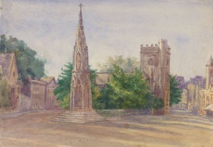 Late 19th Century Watercolour - Rural English Village Scene with Cross