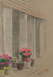 Paul Moye - Signed Mid 20th Century Pastel, Street with Flower Pots