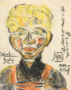H.B. - 1969 Monogrammed Pastel, Portrait of Blonde Boy
