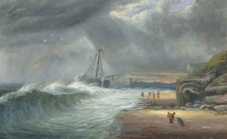 Joseph Wrightson Mcintyre (1841-1897) - Oil, Figures at a Coastal Shipwreck