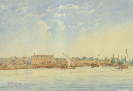 Very Fine 1873 Watercolour - African Coastal Town