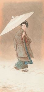 Takisha Nakayama (1893-1978) - Japanese Watercolour, Woman with Parasol