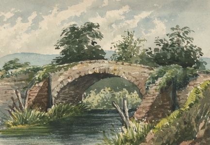 W. Edward Hall - Fine 1870 Watercolour, Stone Bridge Over a River