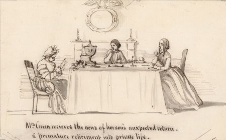 C.H.A. - 19th Century Pen and Ink Drawing, Illustration, "Unexpected Return"