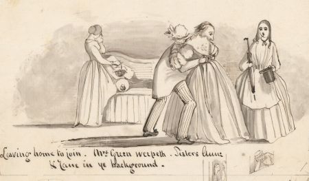 C.H.A. - 19th Century Pen and Ink Drawing, Military Illustration, "Leaving Home"