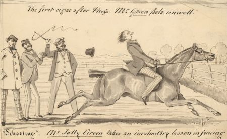 C.H.A. - 19th Century Pen and Ink Drawing, Military Illustration, "Schooling"