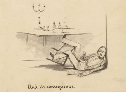 C.H.A. - 19th Century Pen and Ink Drawing, Military Illustration, "Consequences"