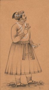 Mughal Contemporary watercolour - Man With Cup and Bottle
