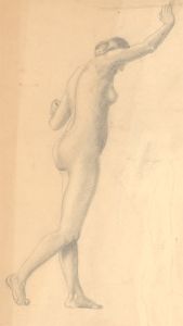Art Student - Mid 20th Century Graphite Drawing, Female Nude Turning Away