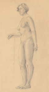 Art Student - Mid 20th Century Graphite Drawing, Elegant Leaning Nude