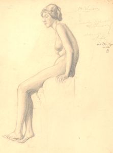 Art Student - Mid 20th Century Graphite Drawing, Sitting Nude