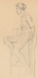 Art Student - Mid 20th Century Graphite Drawing, Elegant Sitting Nude