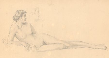 Art Student - Mid 20th Century Graphite Drawing, Female Nude Reclining