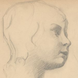 Art Student - Mid 20th Century Graphite Drawing, Portrait of a Cherub