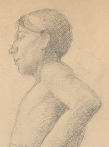 Art Student - Fine Mid 20th Century Graphite Drawing, Profile of a Young Man