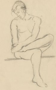 Art Student - Mid 20th Century Charcoal Drawing, Sitting Nude