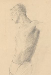 Art Student - Fine Mid 20th Century Graphite Drawing, Male Life Drawing Model