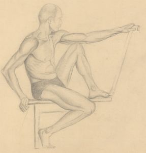 Art Student - Fine Mid 20th Century Graphite Drawing, Reclining Male Nude