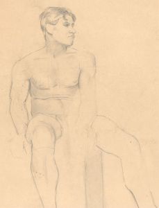 Art Student - Fine Mid 20th Century Graphite Drawing, Male Nude Sitting