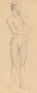 Art Student - Fine Mid 20th Century Graphite Drawing, Relaxed Male Nude