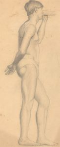Art Student - Fine Mid 20th Century Graphite Drawing, Male Nude Turned Away