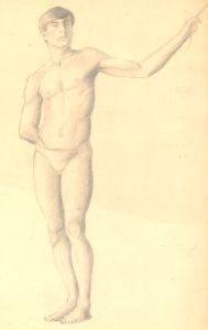 Art Student - Fine Mid 20th Century Graphite Drawing, Life Study of a Male Nude
