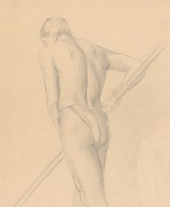 Art Student - Fine Mid 20th Century Graphite Drawing, Dynamic Male Nude