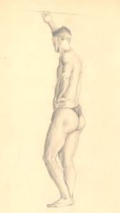 Art Student - Mid 20th Century Graphite Drawing, Leaning Male Nude