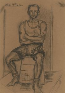 J.B - 1944 Charcoal Drawing, Man Proudly Sitting