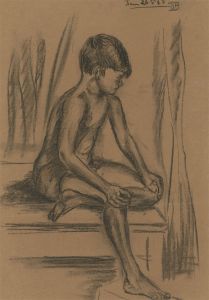 J.B - 1945 Charcoal Drawing, Young Boy Sitting