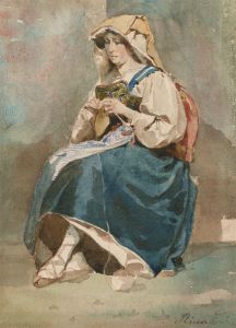 Rinaldi - Continental Late 19th Century Watercolour, Seated Italian Woman