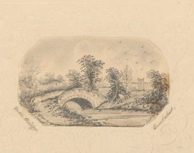 E. Turner - 1847, Page From a Victorian Scrapbook, Stone Bridge Over a River