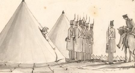 C.H.A. - 19th Century Pen and Ink Military Illustration, "Guard Turn Out"