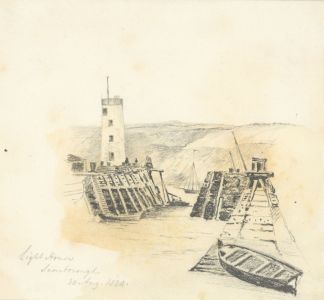 W. Jeffs - Fine 1824 Graphite Drawing, Light House, Scarborough