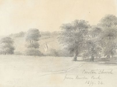 W. Jeffs - Fine 1834 Graphite Drawing, Corston Church from Newton Park