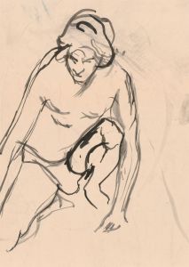 Brian Liddle - Contemporary Watercolour, Male Nude Crouching