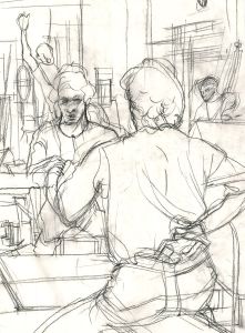 Brian Liddle - Contemporary Charcoal Drawing, Attempted Bank Robbery