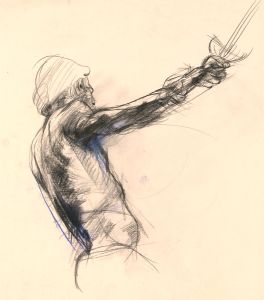 Brian Liddle - Contemporary Charcoal Drawing, Nude Brandishes a Sword
