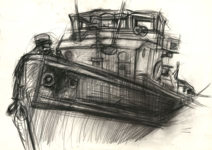 Brian Liddle - Contemporary Charcoal Drawing, Fishing Boat