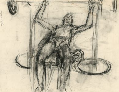 Brian Liddle - Contemporary Charcoal Drawing, Figure Lifting Weights