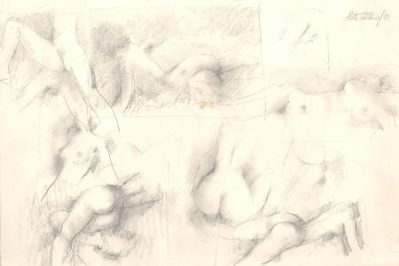 Peter Collins ARCA - Signed 1983 Graphite Drawing, Group of Female Nudes
