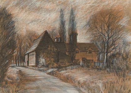 Percy Ramsbottom - Signed 1974 Pen and Ink Drawing, Farmhouse at Winkfield