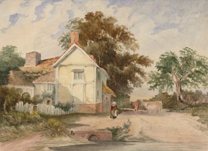 English School 19th Century Watercolour - Cattle by a Cottage in a Landscape