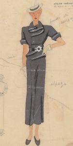 Madaleine Thiebaut - Three Paris c. 1948 Gouaches, Fashion Illustrations