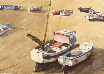 John Godfrey - Contemporary Watercolour, Beached Boats