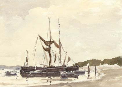 John Godfrey - Contemporary Watercolour, Boat at Low Tide