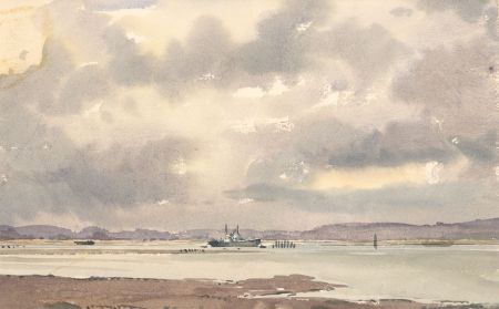 John Godfrey - Contemporary Watercolour, Ship at Low Tide