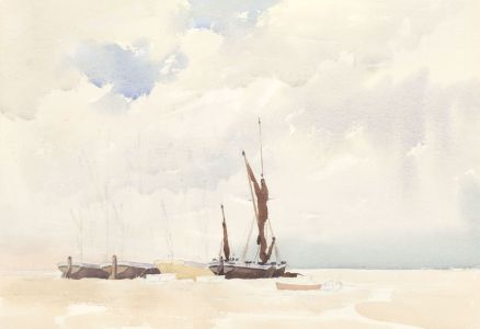 John Godfrey - Contemporary Watercolour, Boats on a Beach