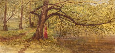 English School Late 19th Century Watercolour - Lady in an Autumnal Forrest