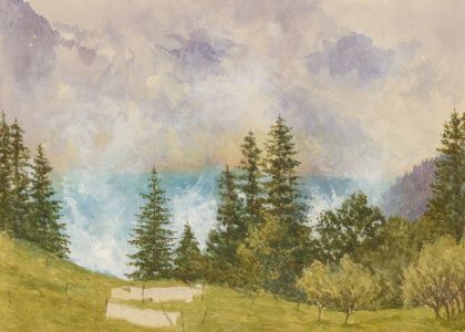British School 19th Century Watercolour - Alpine Landscape with Fir Trees